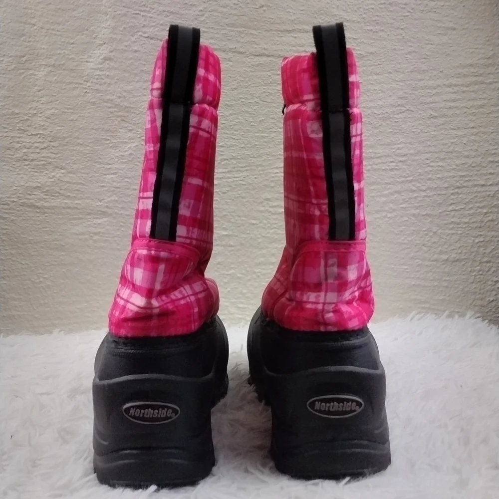 Northside Thermopile Black Pink Plaid Upper Zipper Front Step In Snow Boot Shoe